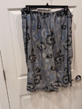 Gray Floral Satin Split Skirt with Blue Accents